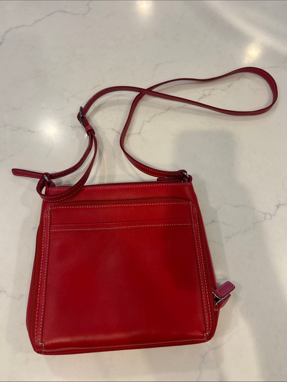 Levenger Red Leather Crossbody Bag